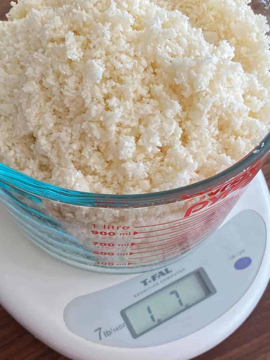 Weighing riced cauliflower