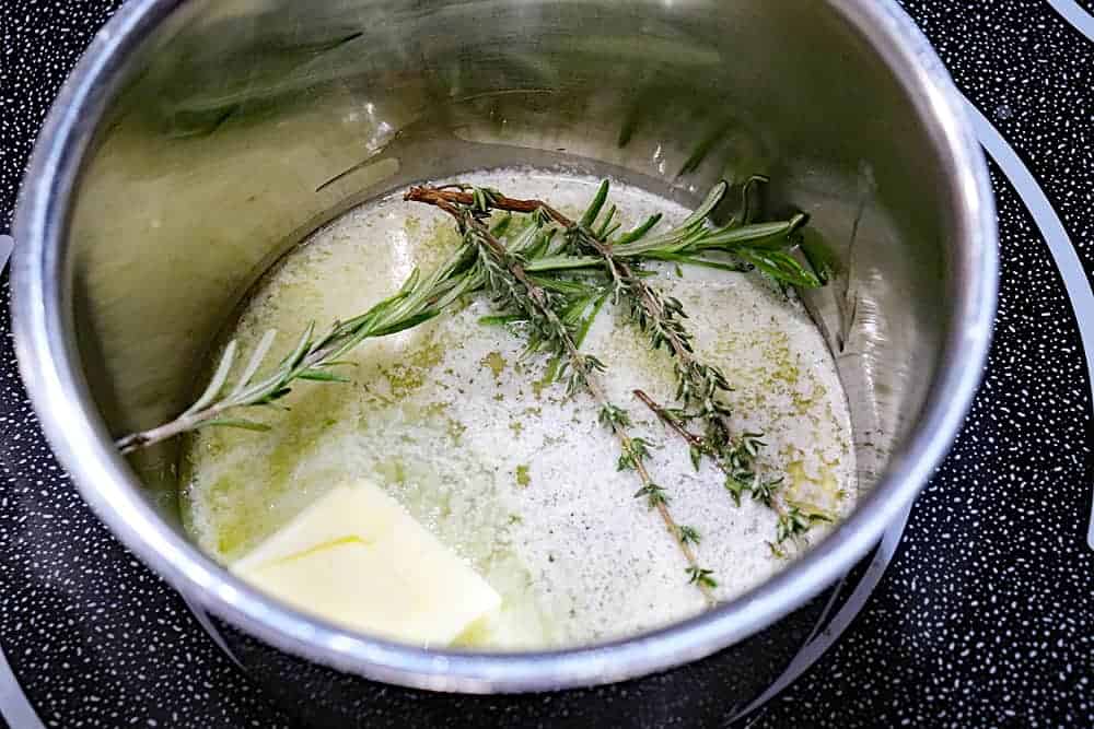 Infusing butter for the Herb Roasted Turkey Breast