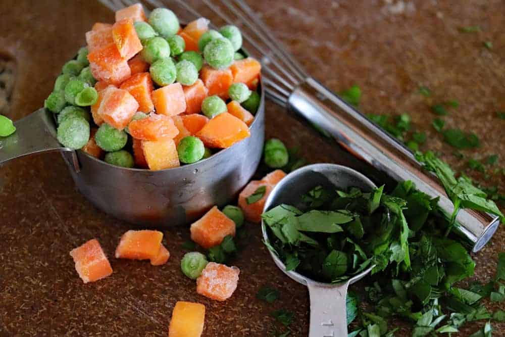 Peas, carrots and parsley