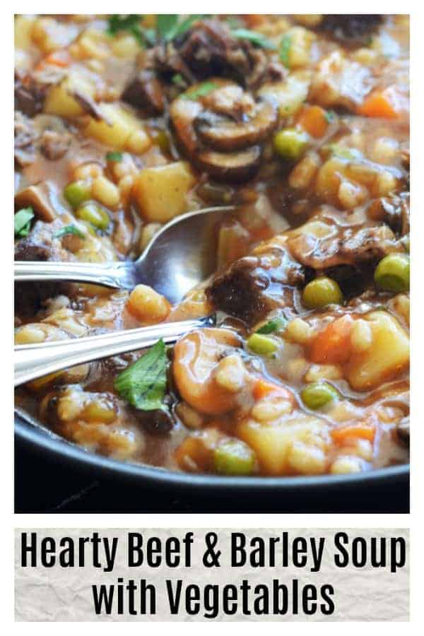 Pinterest image for Process Collage for Hearty Beef and Barley Soup with Vegetables