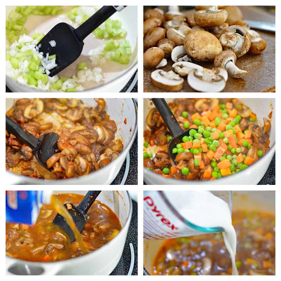 Process Collage for Hearty Beef and Barley Soup with Vegetables