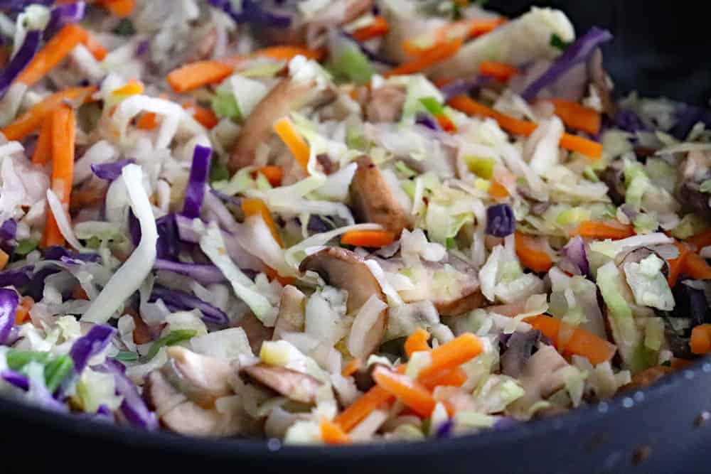 Adding the cabbage slaw mix