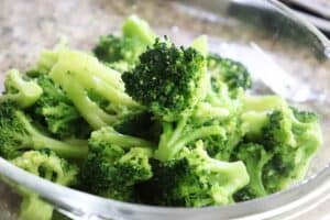 Steamed Broccoli in a glass bowl