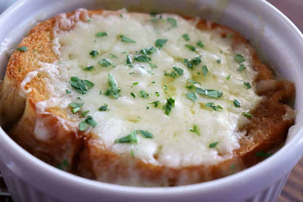 Melted cheese on Classic French Onion Soup Recipe