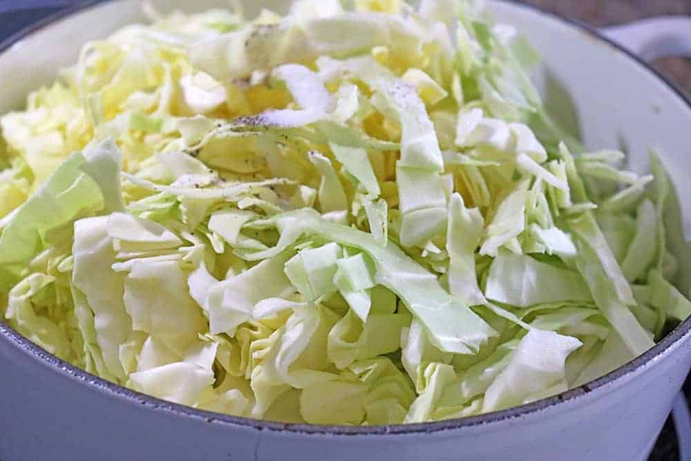 Sauteing the cabbage with the onions