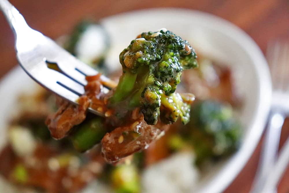 Bite shot of Easy Beef and Broccoli Recipe
