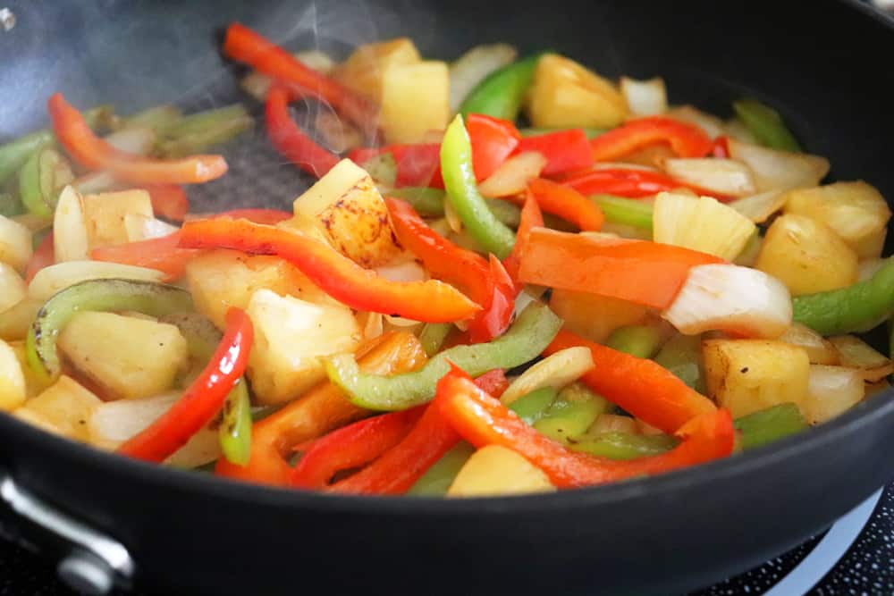 Sauteed veggies for The Best Sweet and Sour Pork Recipe!