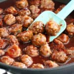 Pan of finished meatballs