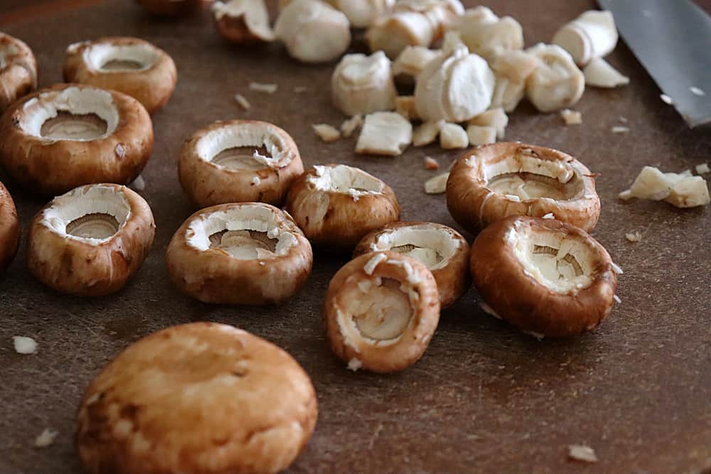 cleaning the mushrooms Julia Child's Gruyère Stuffed Mushrooms