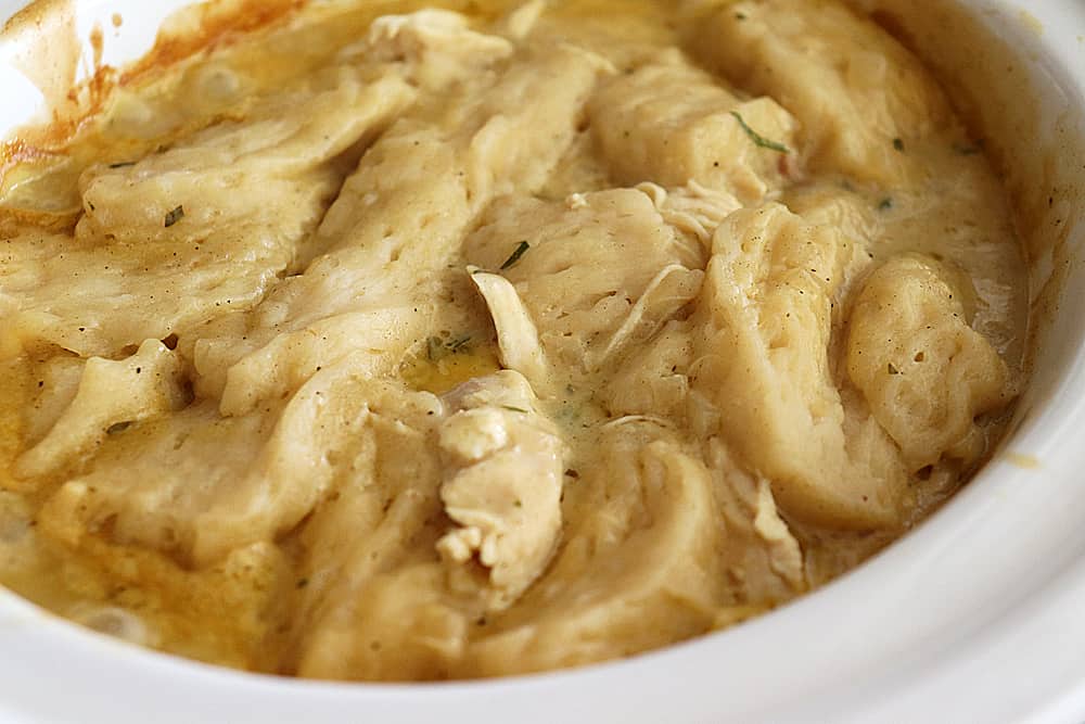 Fully cooked Slow Cooker Chicken and Dumplings