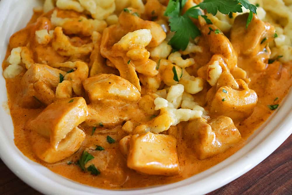 Plated Easy Chicken Paprikash Recipe