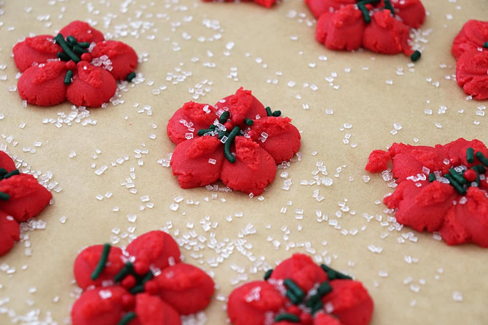 red flowers ready to bake