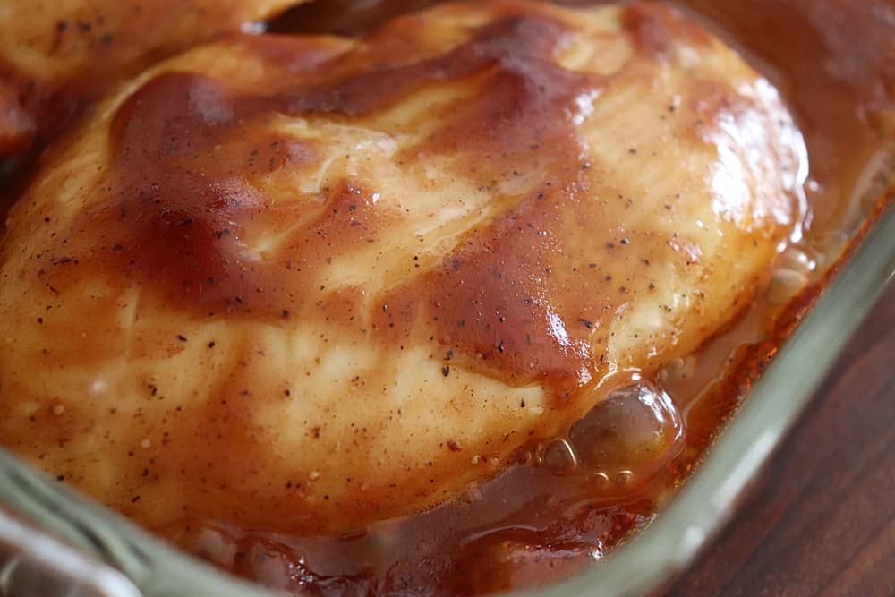 Season with salt and pepper, then coat with barbecue sauce for Chili's Monterey Chicken Recipe