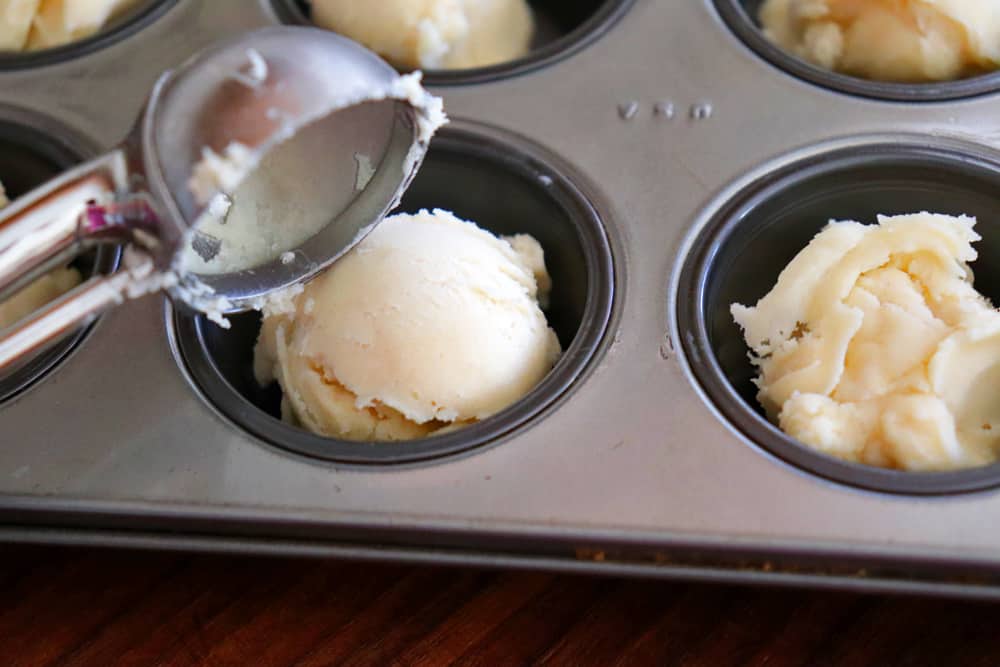 Scooped dough for Walnut Raisin Tartlets Recipe