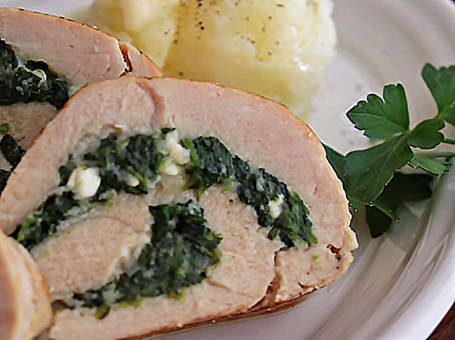Sliced Spinach and Feta Turkey Roulade
