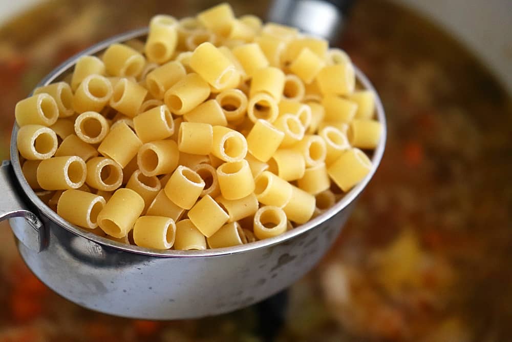 Add ditalini pasta to Homestyle Chicken Noodle Soup Recipe