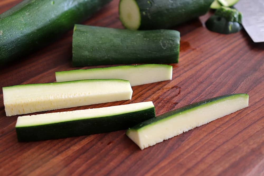 How to cut zucchini for Crispy Fried Zucchini Recipe