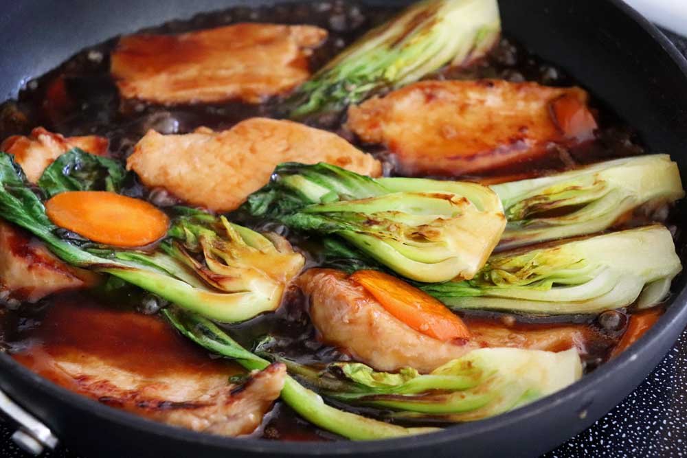 Thickened sauce for Asian Glazed Pork Tenderloin with Baby Bok Choy