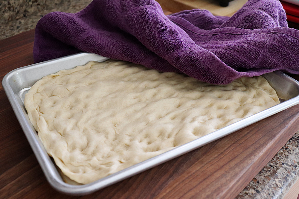 Spread dough into pan