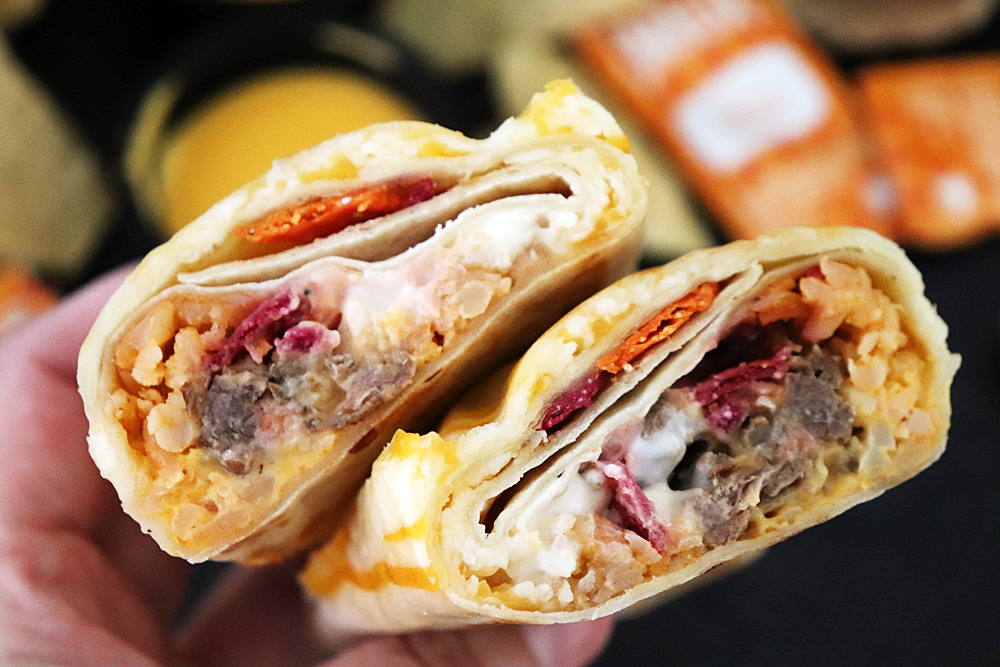 Taco Bell Double Steak Grilled Cheese Burrito inside
